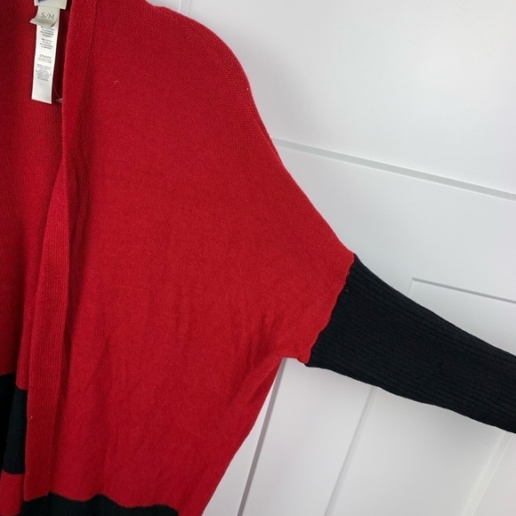 Chicos Small Medium Oversized Sweater Cardigan Knee Length Red Black Pockets - Picture 5 of 9